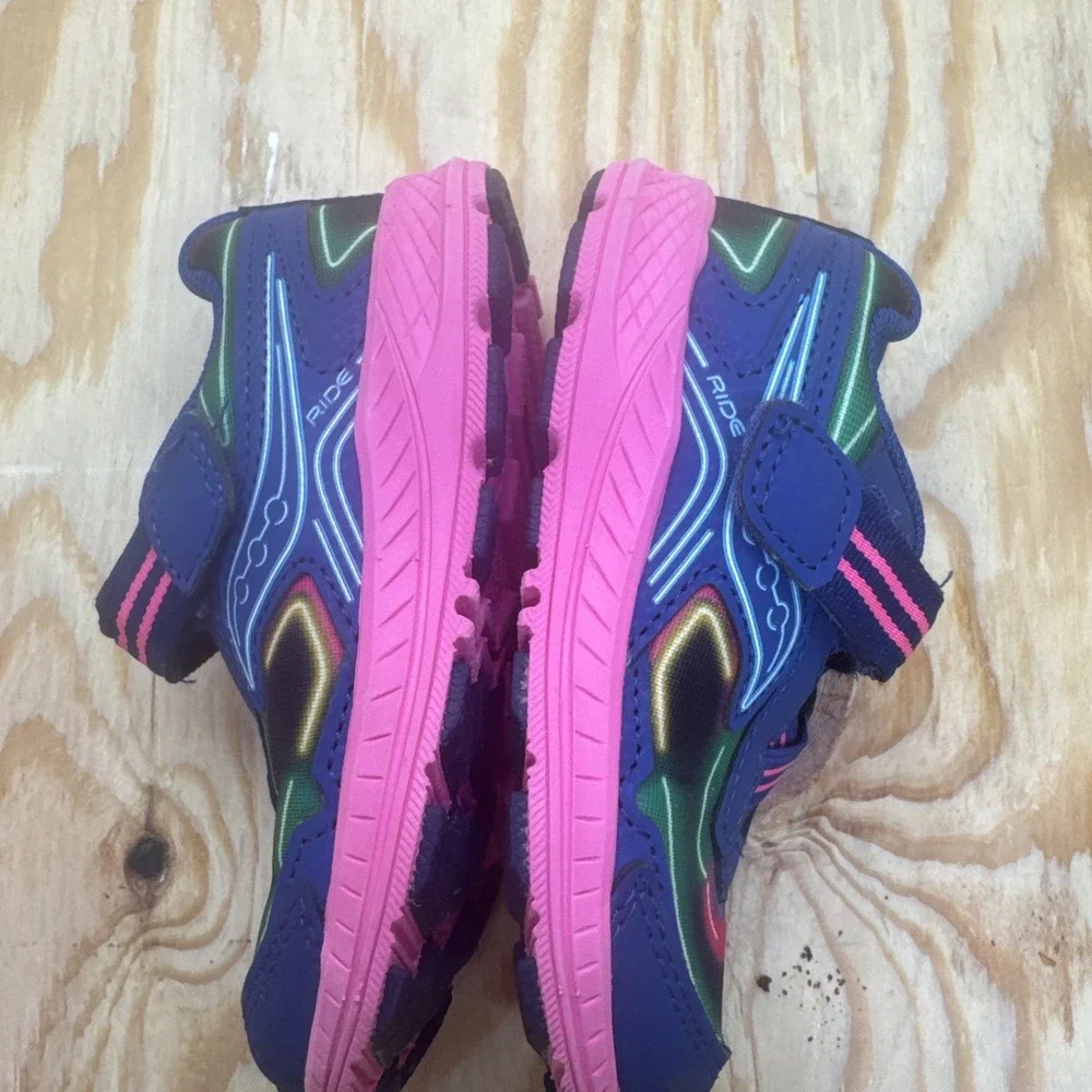 Saucony Kids Ride Running Shoes Size 8M Purple‎ Teal Pink Athletic Sneakers